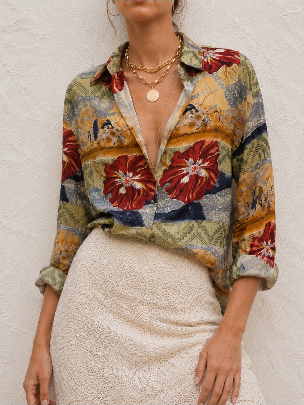 TESS 100% Silk Y2K 90s Inspired Button Down Shirt smoll